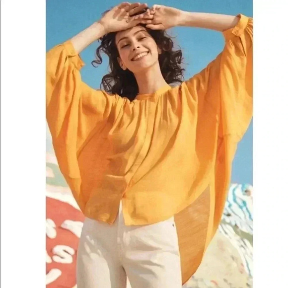 Anthropologie Maeve Orange Brynna Button Front Blouse Size S—D1 - Picture 1 of 8
